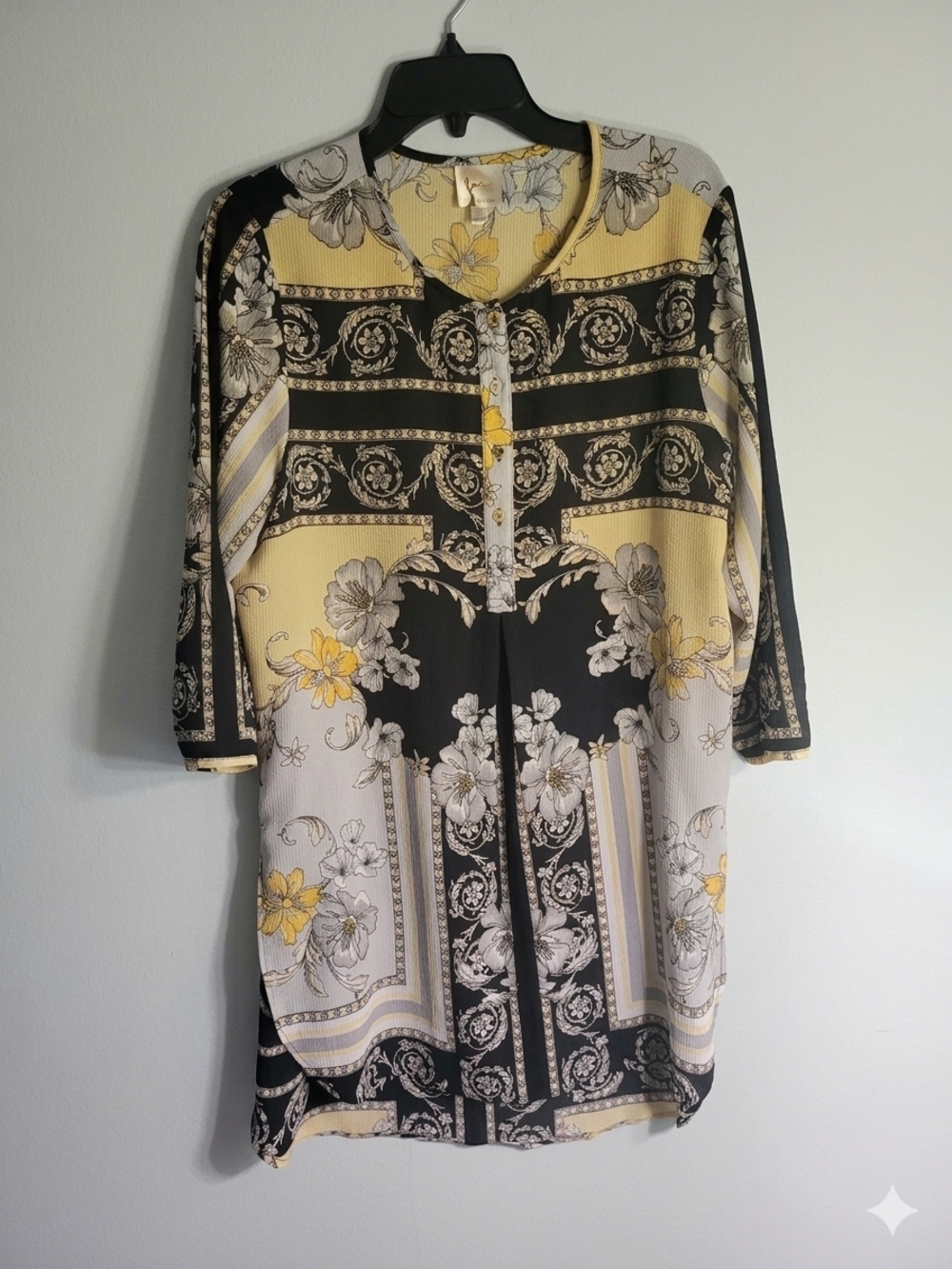 fig and flower Yellow Black Cream Floral Tunic